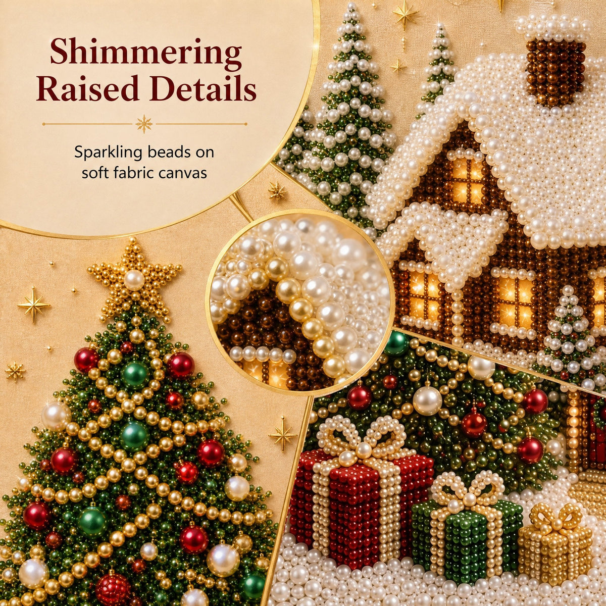 🎄🎅 Premium 3D Pearl Christmas Wall Art Kit | Luxury Flocked Canvas with Scratch-Resistant Non-Fading Pearl Beads DIY Holiday Decor⛄️❄️
