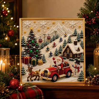 🎄🎅 Premium 3D Pearl Christmas Wall Art Kit | Luxury Flocked Canvas with Scratch-Resistant Non-Fading Pearl Beads DIY Holiday Decor⛄️❄️