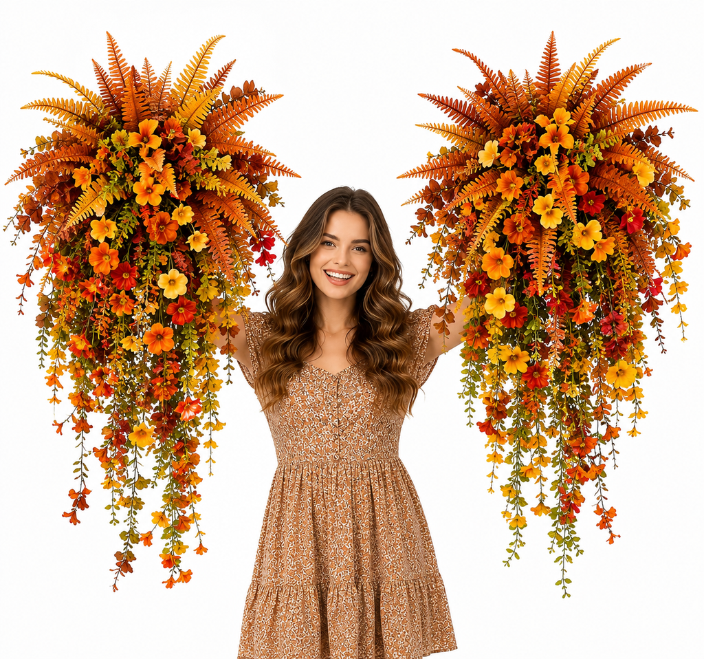🍂 Artificial Fall Harvest Hanging Basket - Autumn Porch & Door Decoration