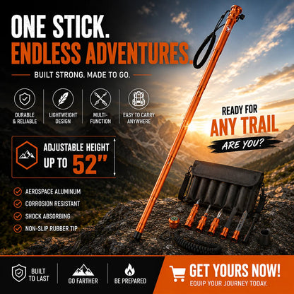 Survival Hiking Stick – Adjustable Trekking Pole with Built-In Outdoor Survival Tools
