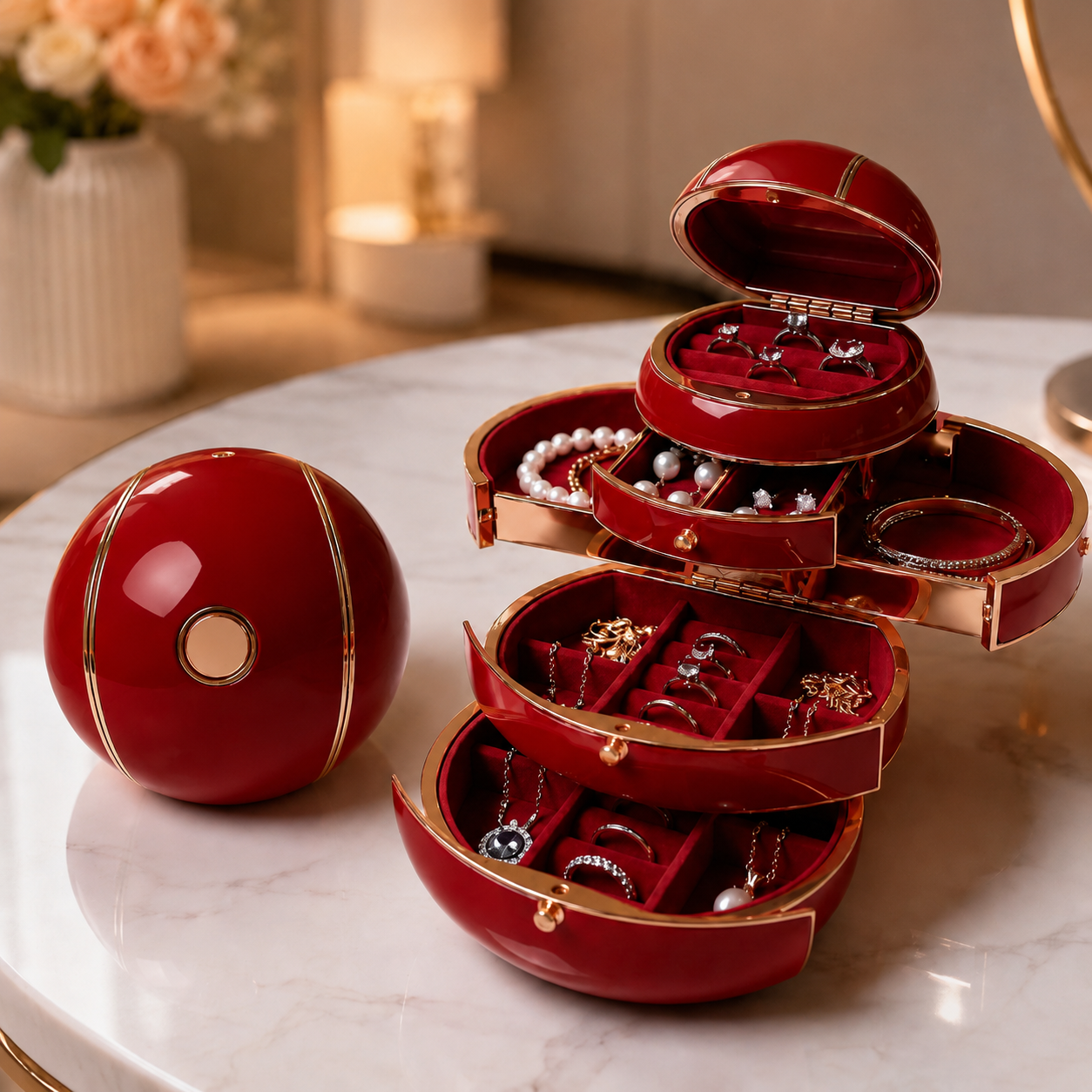 Automatic Deformable Spherical Jewelry Box